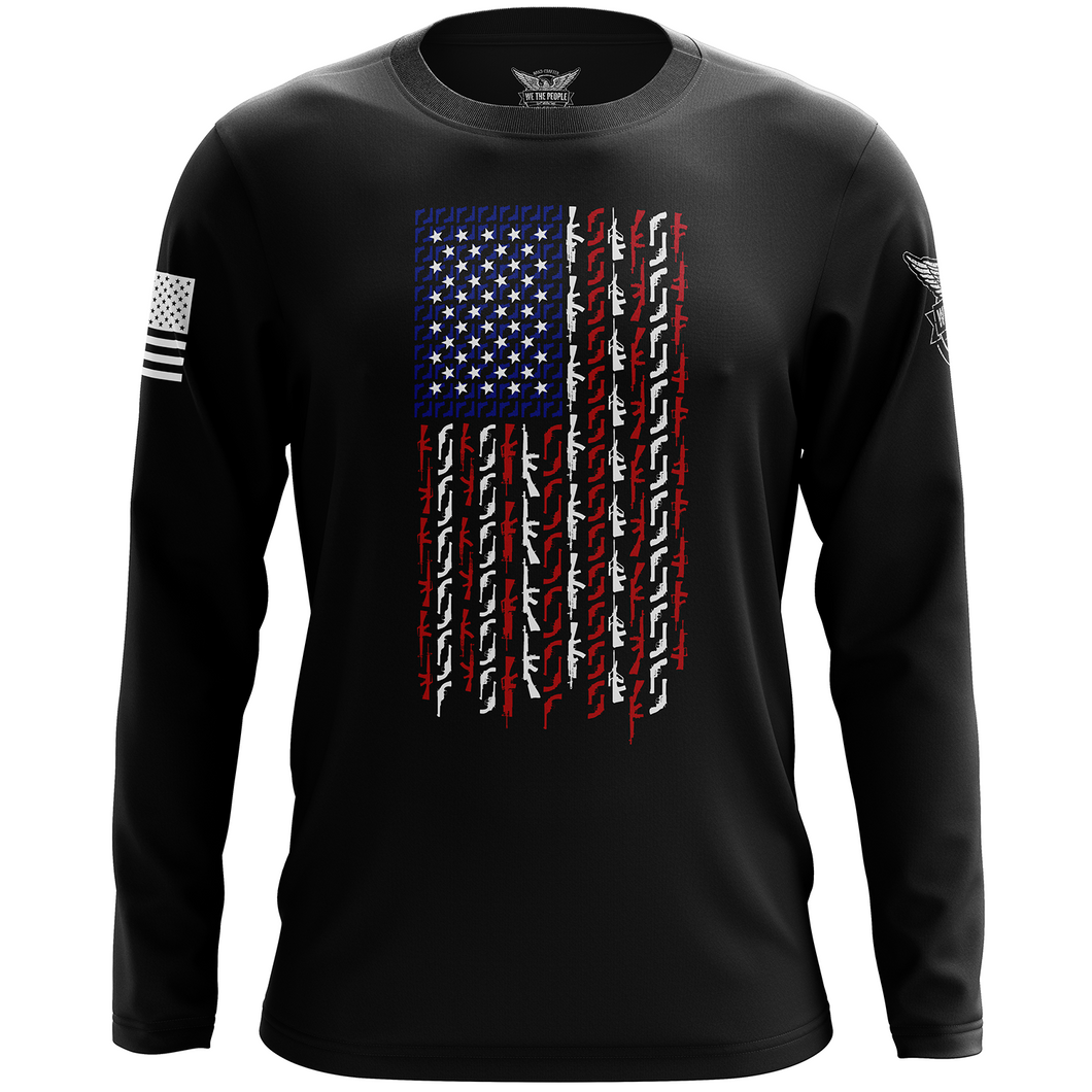 American Flag in Guns - Patriotic Colors Long Sleeve Shirt