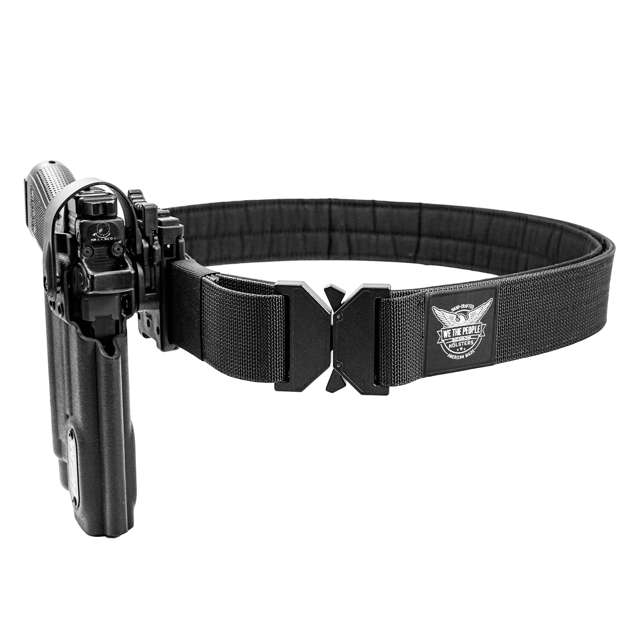 We The People Black Leather Gun Belt with Embossed Logo - New Custom Leather Belt - We The People - Anvil Customs main image 2