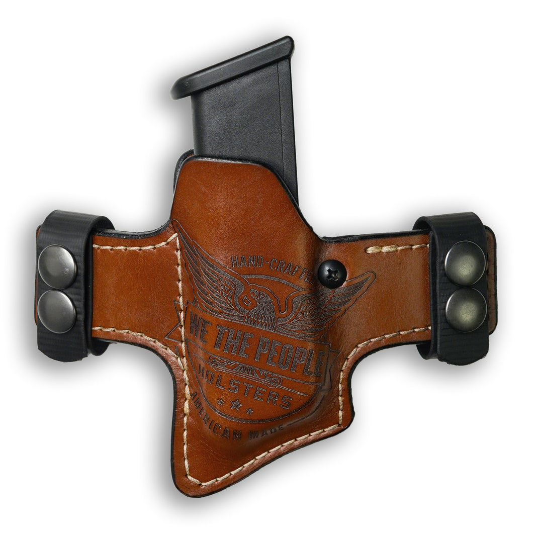 Double Stack Compact/Full Size 9MM/.40/380 Independence Leather OWB Magazine Carrier / Holster