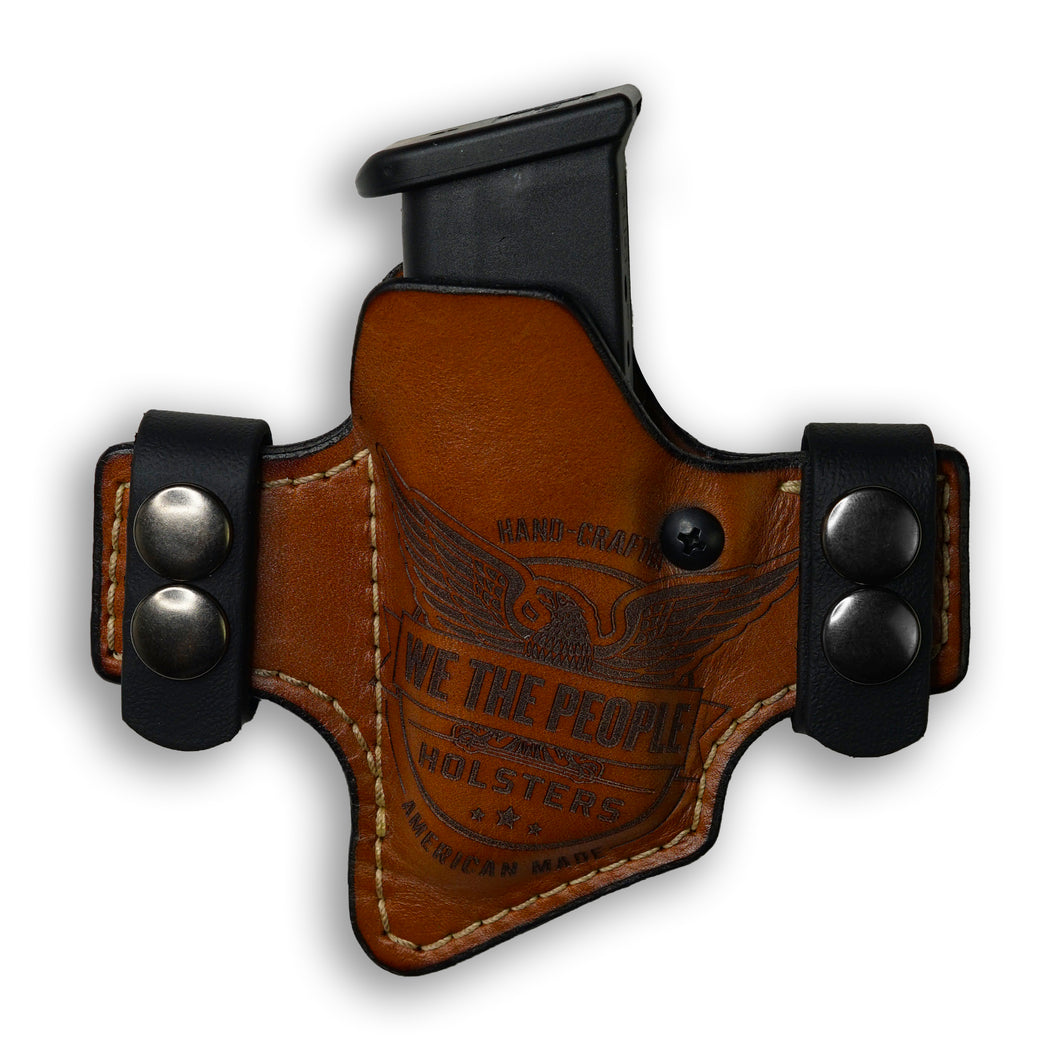 Single Stack Compact/Full 9MM/.40/380/45 Independence Leather OWB Magazine Carrier / Holster