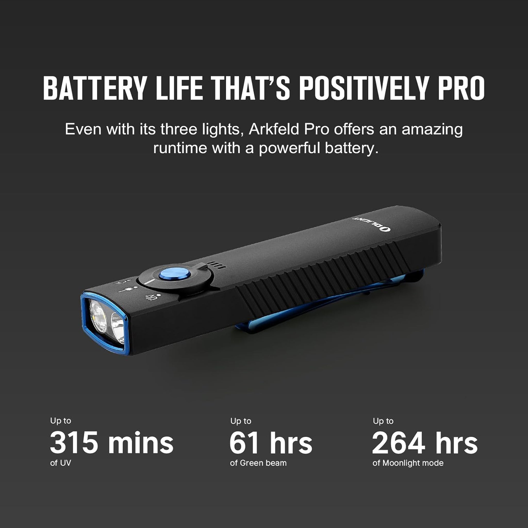 OLIGHT Arkfeld Pro EDC Flashlight - 1300 Lumens, UV Light & Green Laser, Rechargeable, Magnetic, IPX7