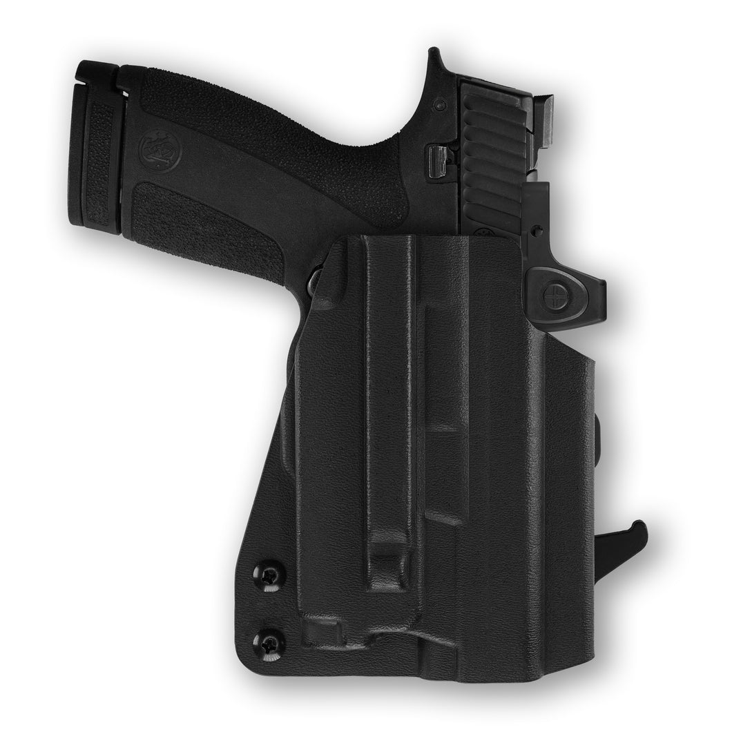 Smith & Wesson M&P Shield X No Thumb Safety with Olight PL-Mini 2 Valkyrie Light Red Dot Optic Cut OWB Holster