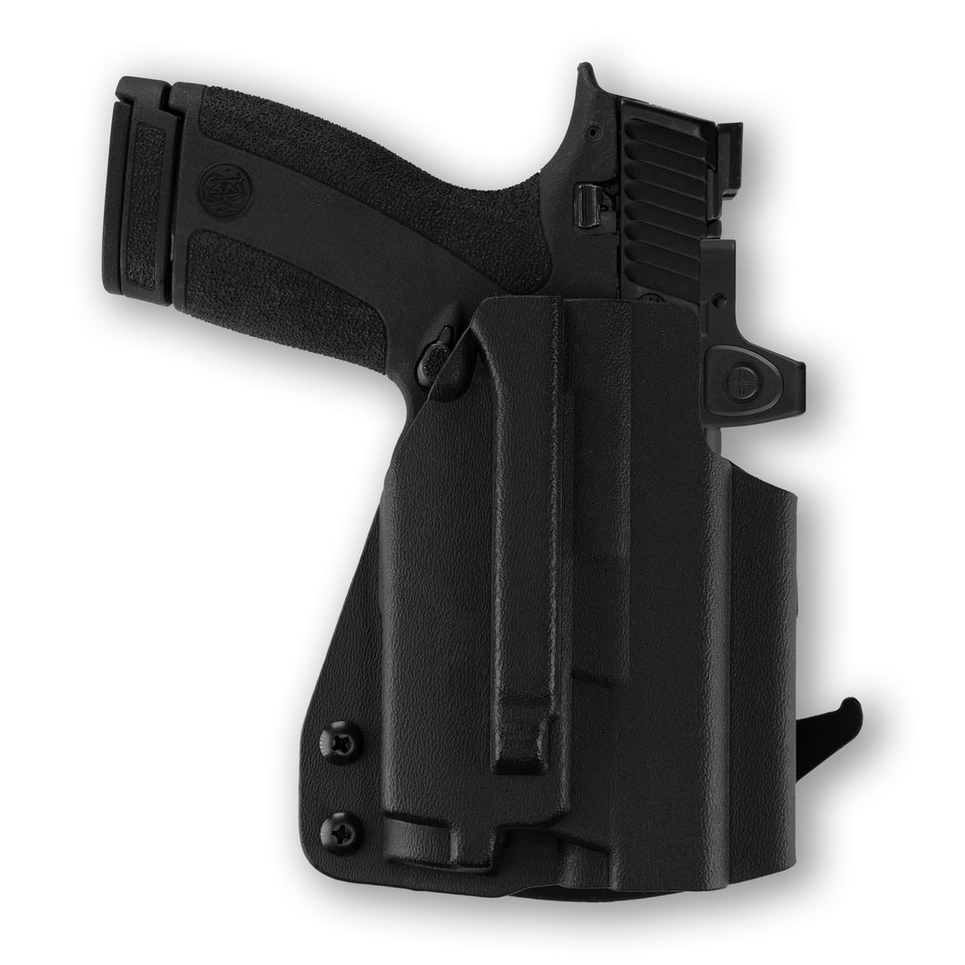 Smith & Wesson M&P Shield X No Thumb Safety with Olight Baldr RL Mini Light Red Dot Optic Cut OWB Holster