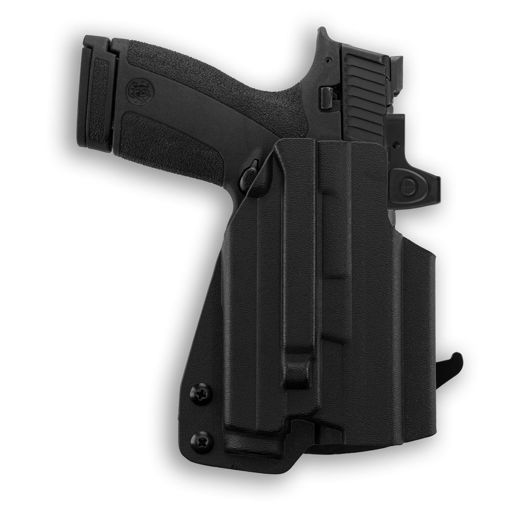 Smith & Wesson M&P Shield X Thumb Safety with Olight Baldr S Light Red Dot Optic Cut OWB Holster