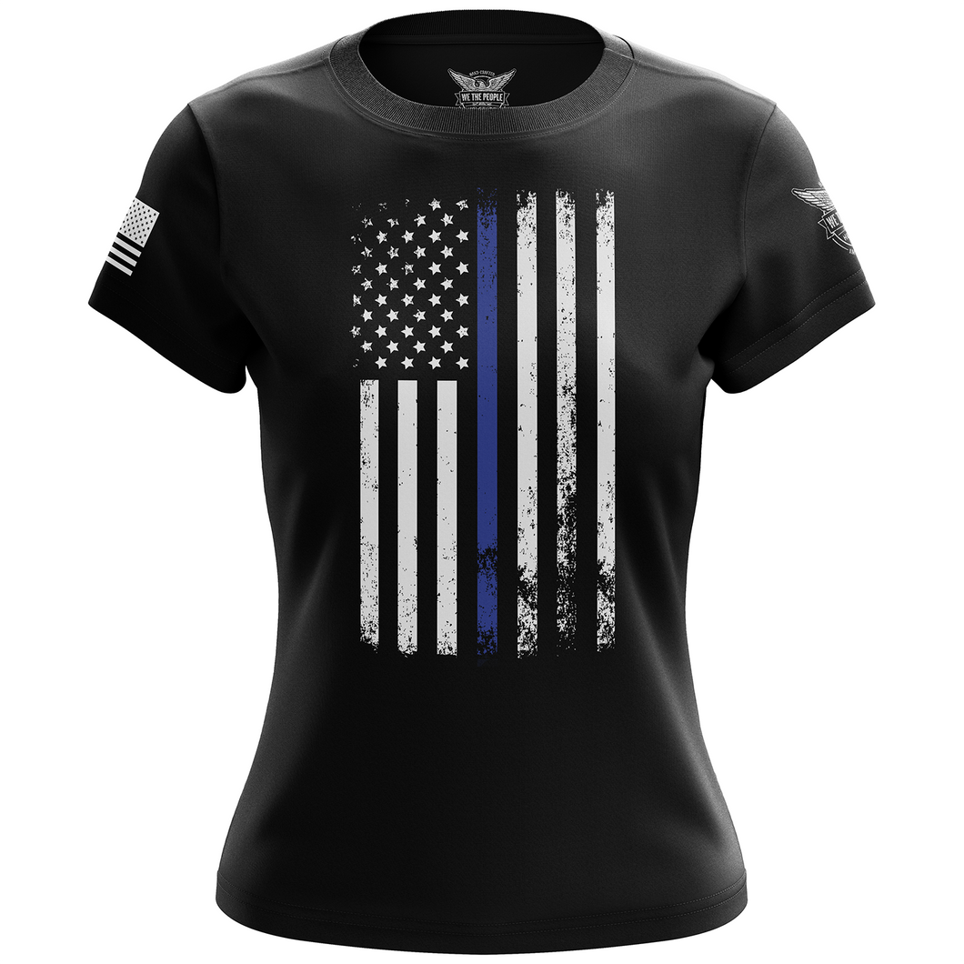 American Flag Thin Blue Line Women's Short Sleeve Shirt