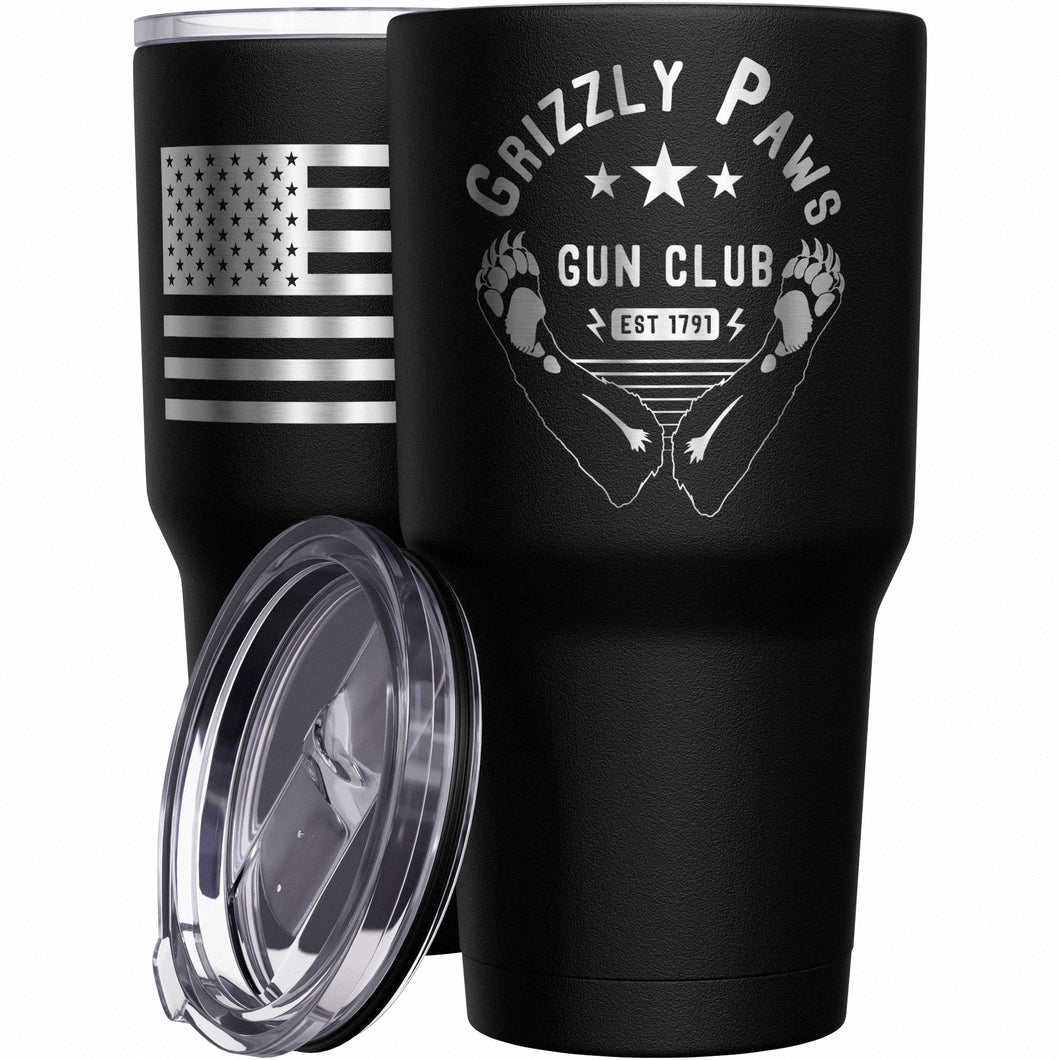 Grizzly Paws Gun Club + American Flag Stainless Steel Tumbler